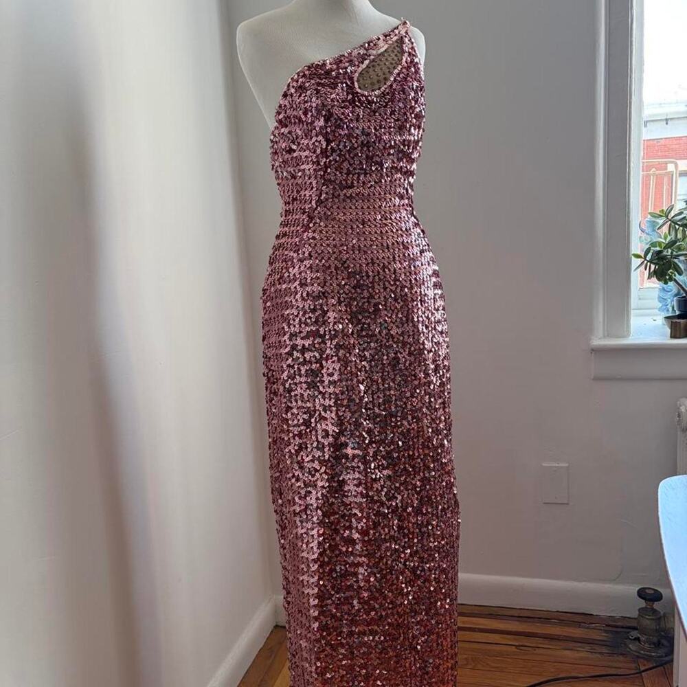 Vintage Pink Sequin One Shoulder Gown